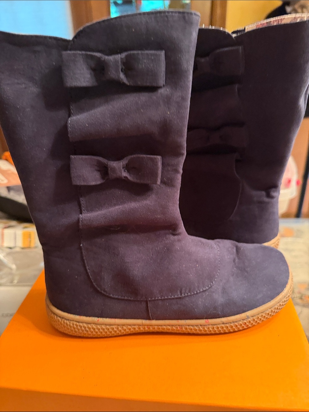 Livie & Luca Navy Bow Accent Heeled Boots